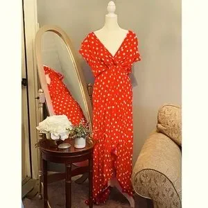 Amazon | Dresses | Red With White Polka Dot High Low Cap Flutter Sleeve  Dress | Poshmark